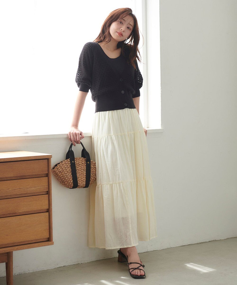 Feroux 【洗える】コットンボイルティアード スカート 