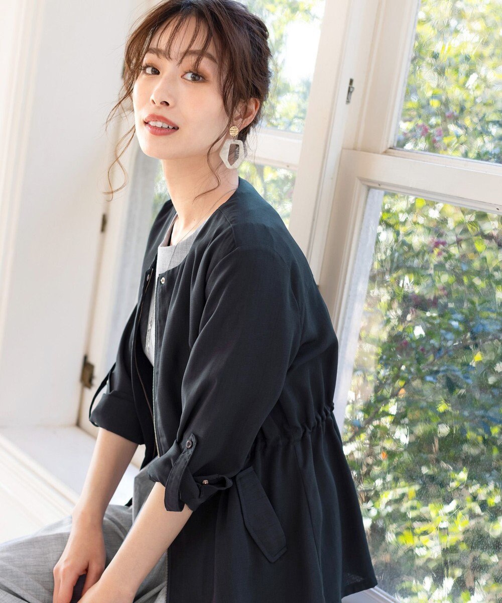 Tiaclasse L 【洗える】シルエットの変化を楽しめる麻調ドロストジャケット 