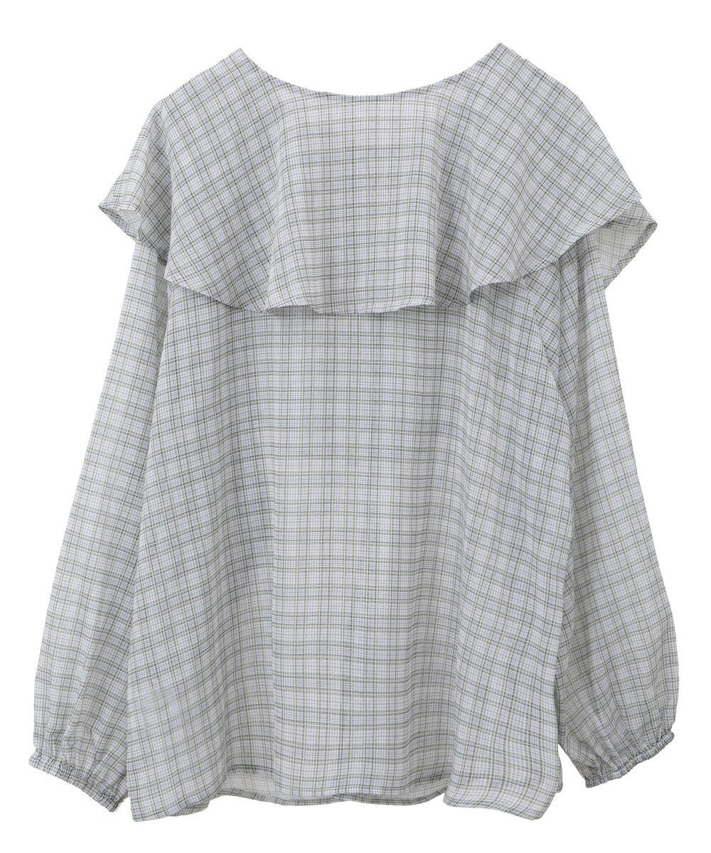 Green Parks チェックシアーフリルブラウス 
