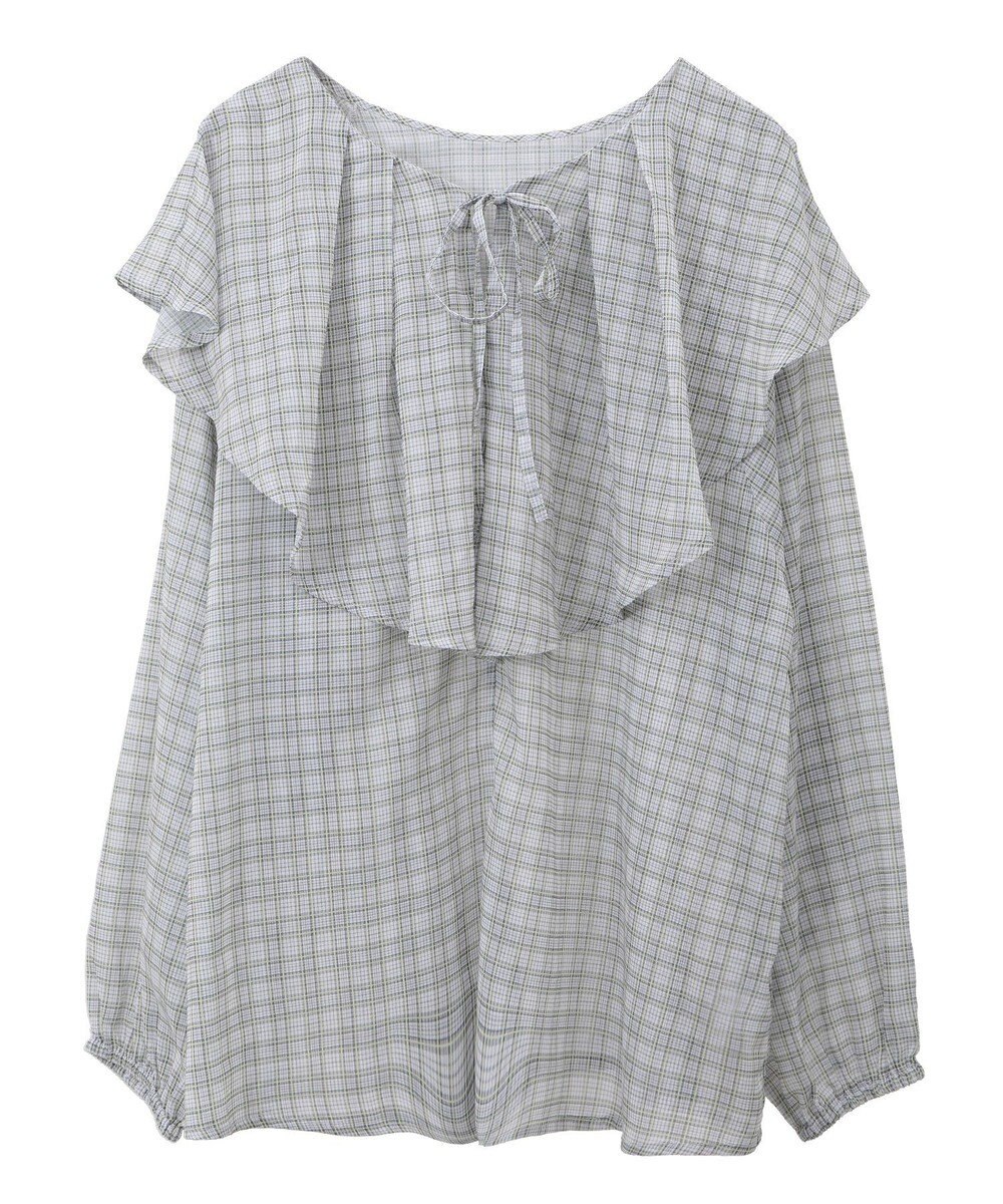 Green Parks チェックシアーフリルブラウス 
