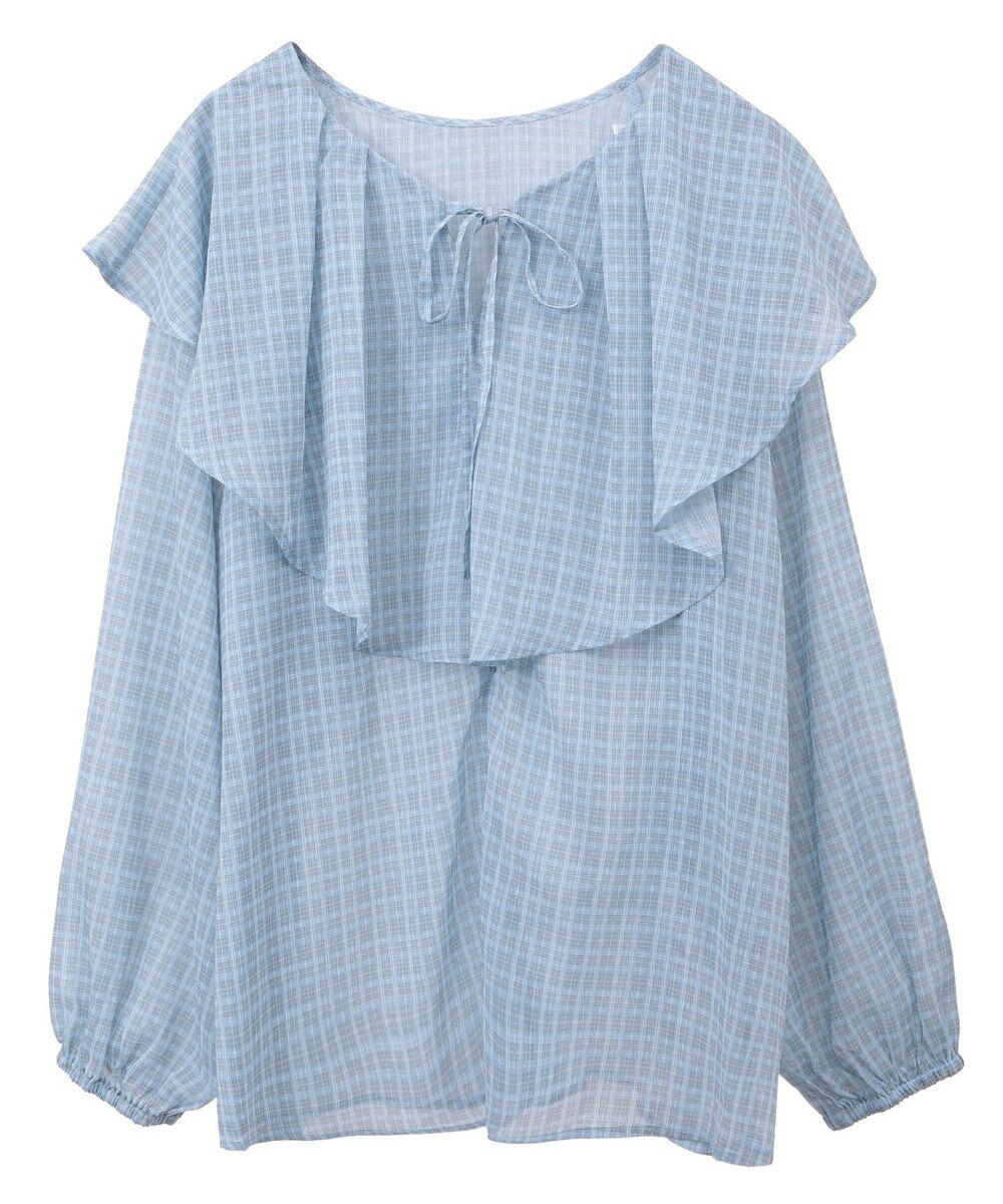 Green Parks チェックシアーフリルブラウス 