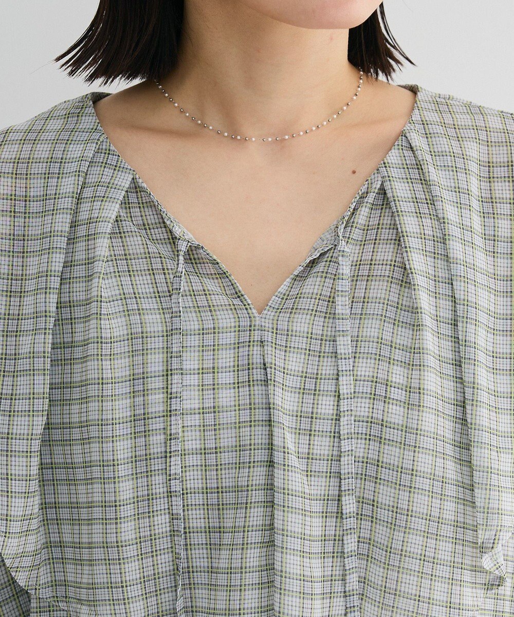 Green Parks チェックシアーフリルブラウス 