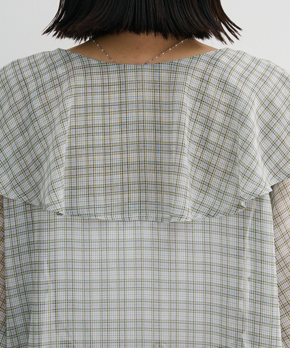 Green Parks チェックシアーフリルブラウス 