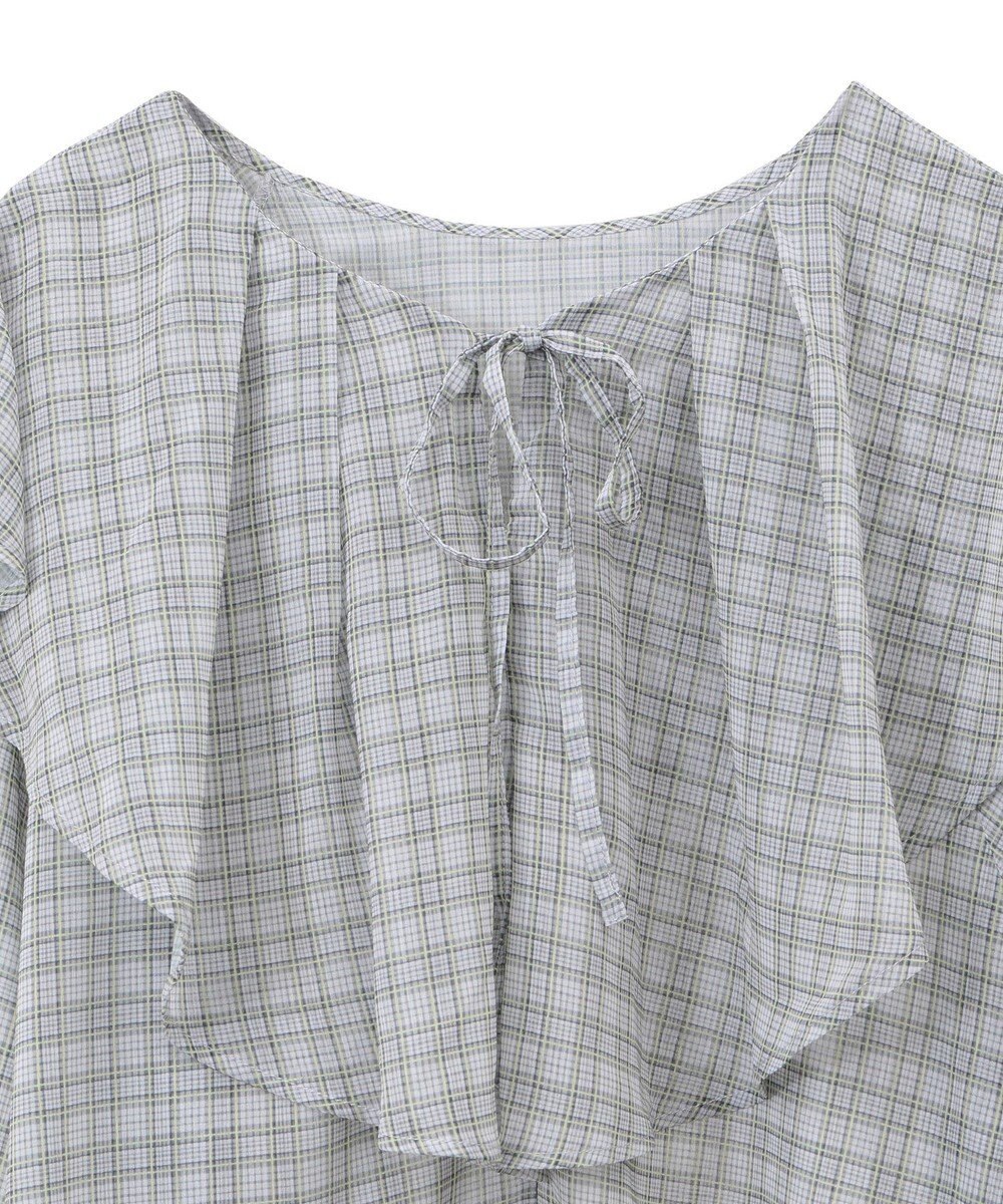 Green Parks チェックシアーフリルブラウス 