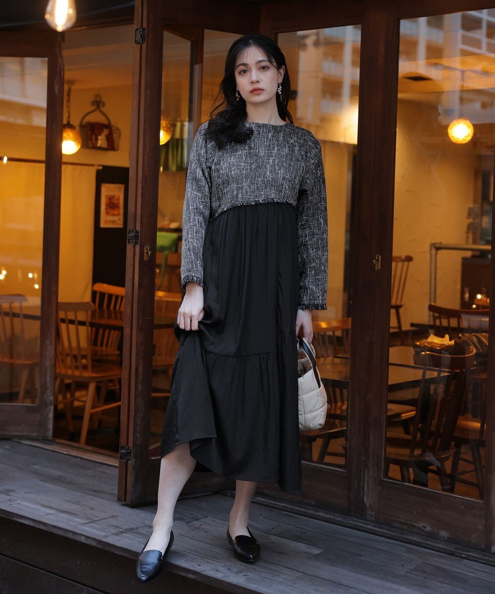 Tiaclasse 【洗える】ドッキングツイードワンピース 