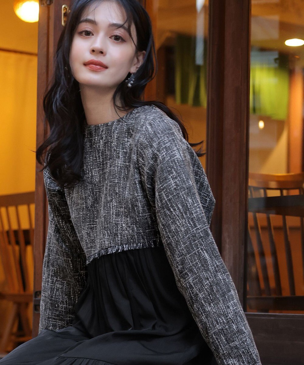 Tiaclasse 【洗える】ドッキングツイードワンピース 