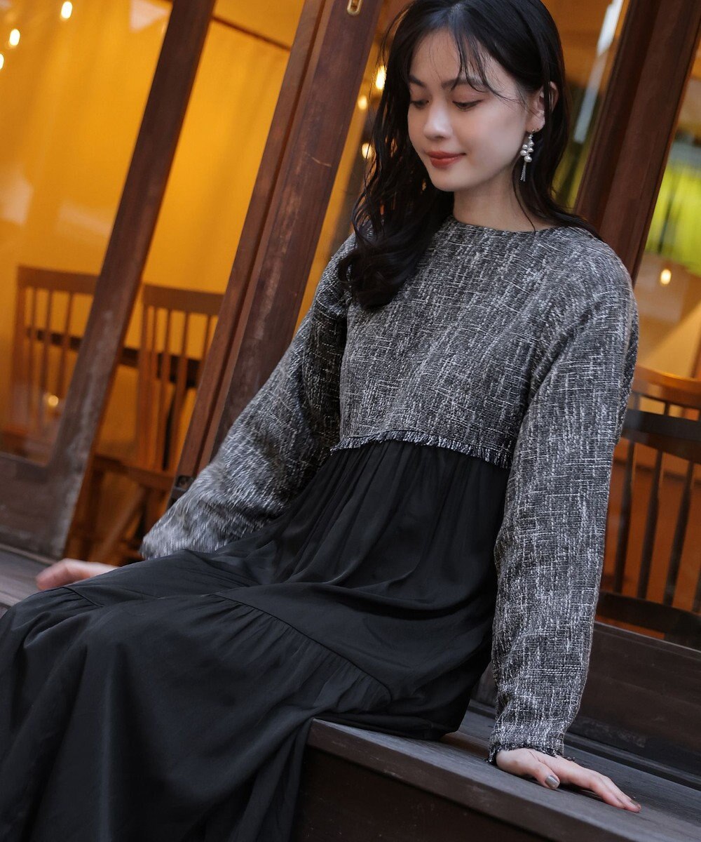 Tiaclasse 【洗える】ドッキングツイードワンピース 