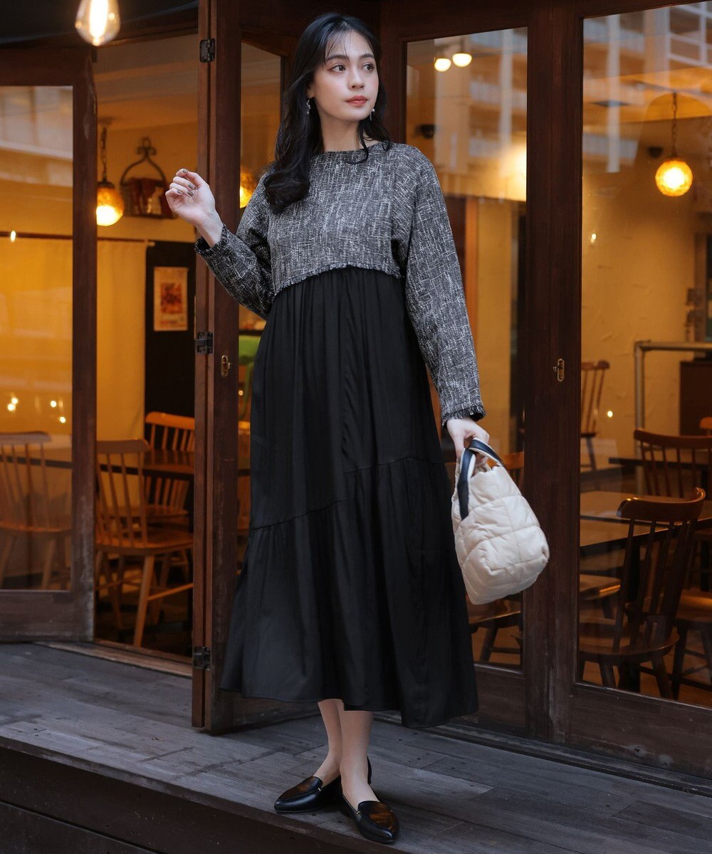 Tiaclasse 【洗える】ドッキングツイードワンピース 