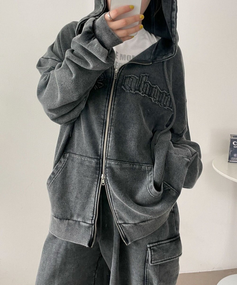 WEGO ロゴヴィンテージウォッシュジップパーカー 