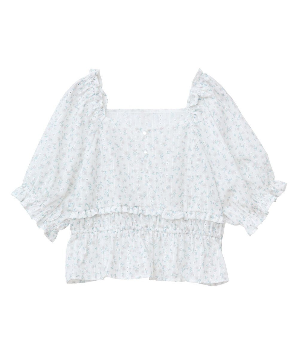 earth music&ecology フラワー刺繍フリルヘムブラウス 