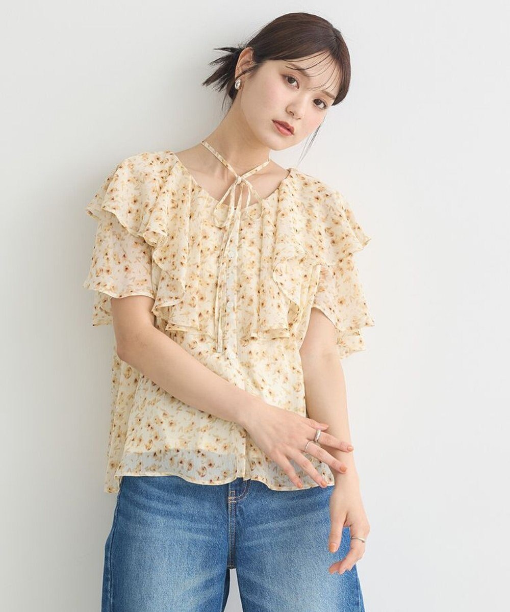 earth music&ecology チョーカー付き楊柳ラッフルブラウス 