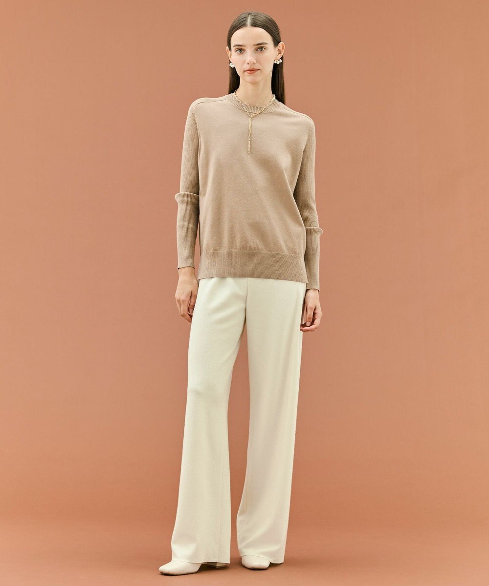 BEIGE， 【WEB限定・洗える】WILLOW / ストレッチクルーネックリブニット 