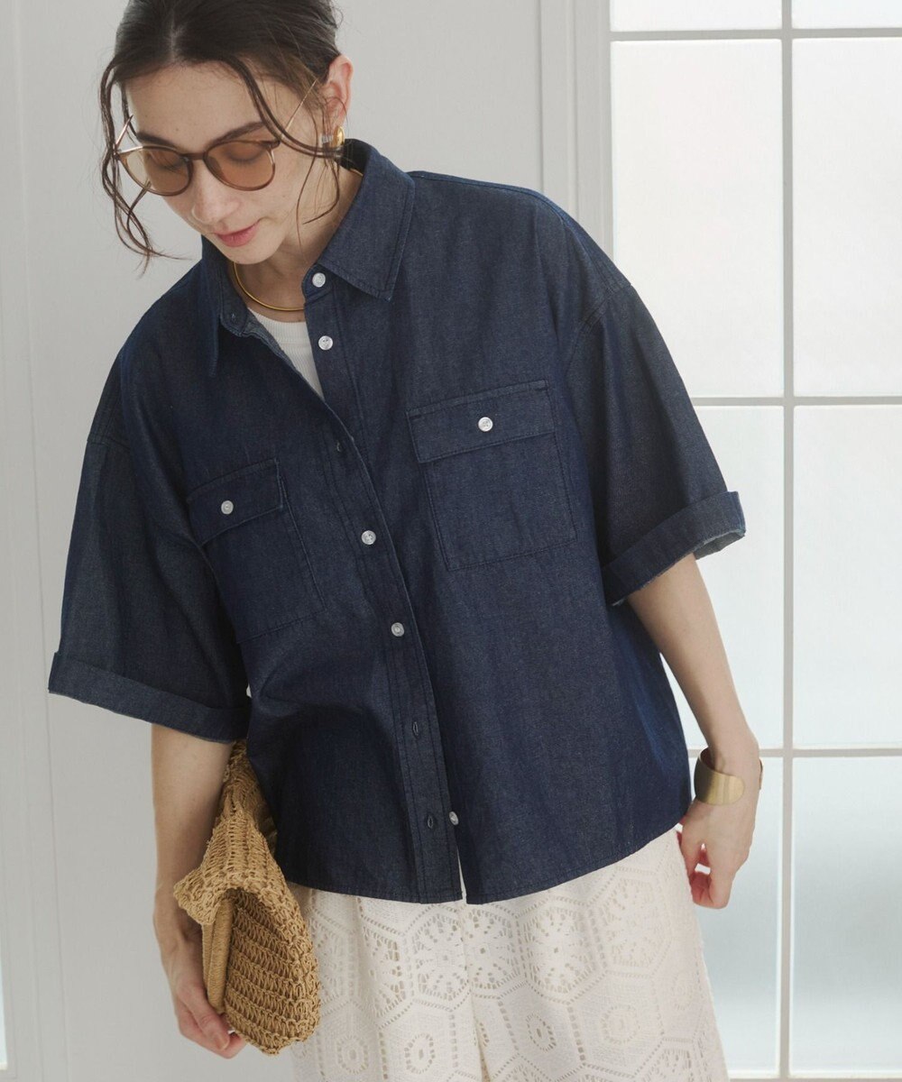 WEGO 【ANGIE VINTAGE】オーバーサイズデニム半袖シャツ 