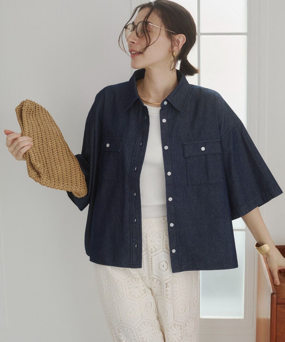 WEGO 【ANGIE VINTAGE】オーバーサイズデニム半袖シャツ 