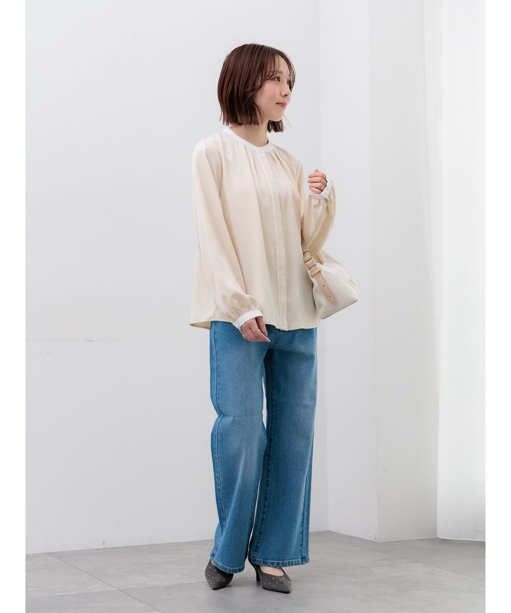 Te chichi パール釦配色タックブラウス 