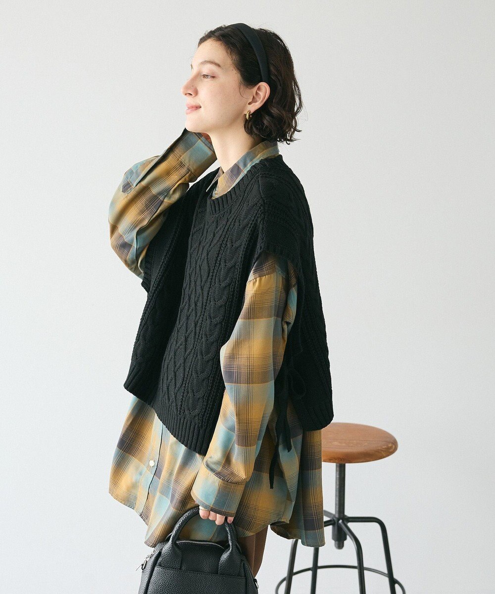 CRAFT STANDARD BOUTIQUE 洗える/2WAYケーブルニットリボンベスト 