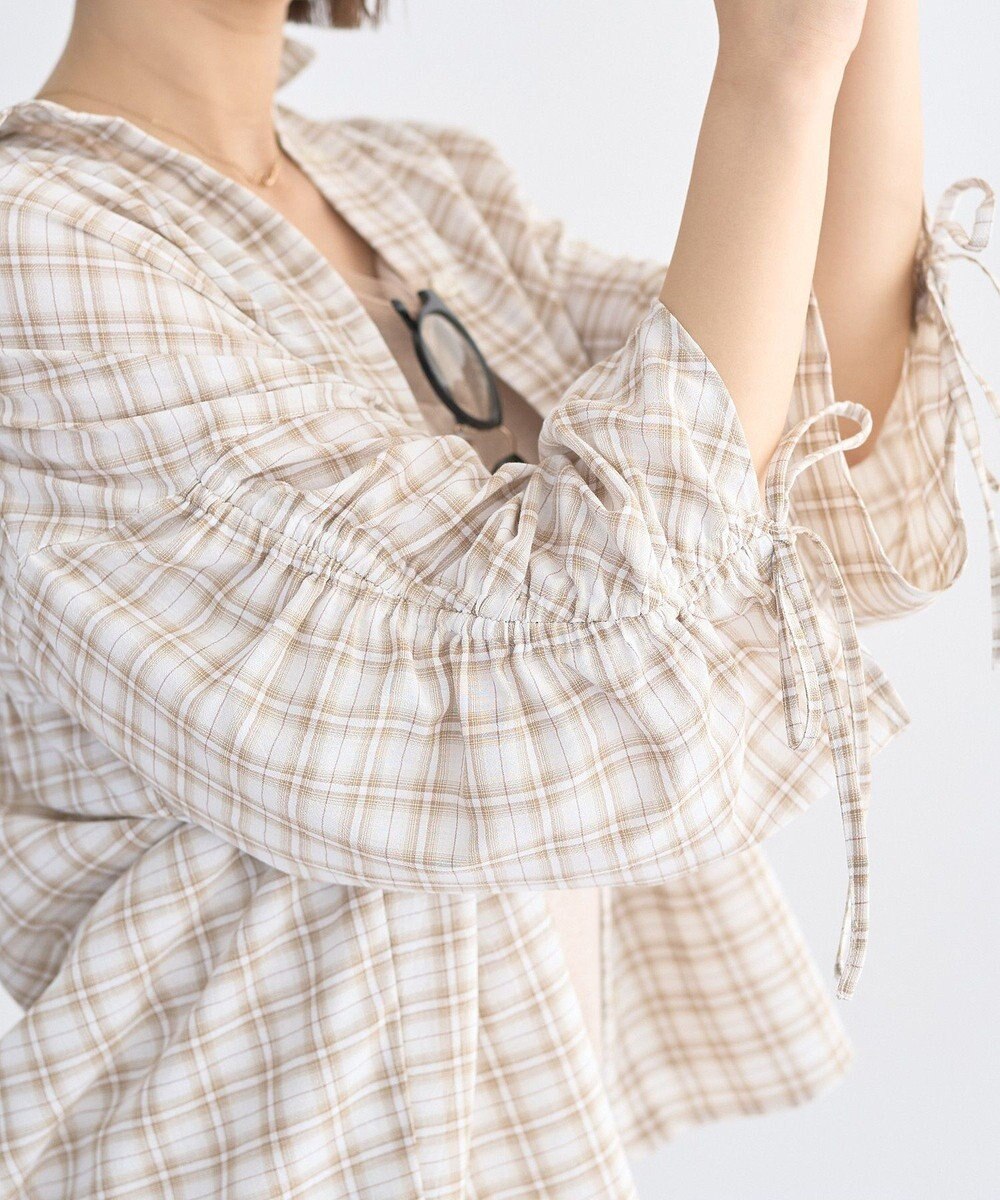 earth music&ecology シャーリングスリーブチェックシャツ 