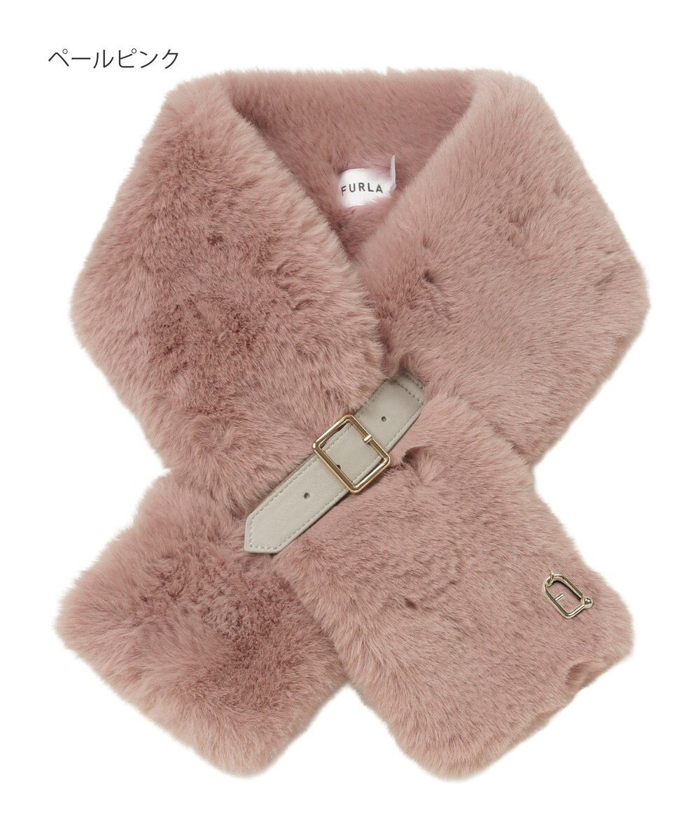 MOONBAT FURLA（フルラ）ベルト差し込みファーティペット アーチロゴ フェイクファー 