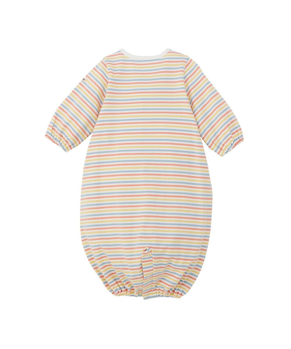 MIKI HOUSE HOT BISCUITS 【50-60cm】 みじんボーダー ワンポイント刺繍 ツーウェイオール 