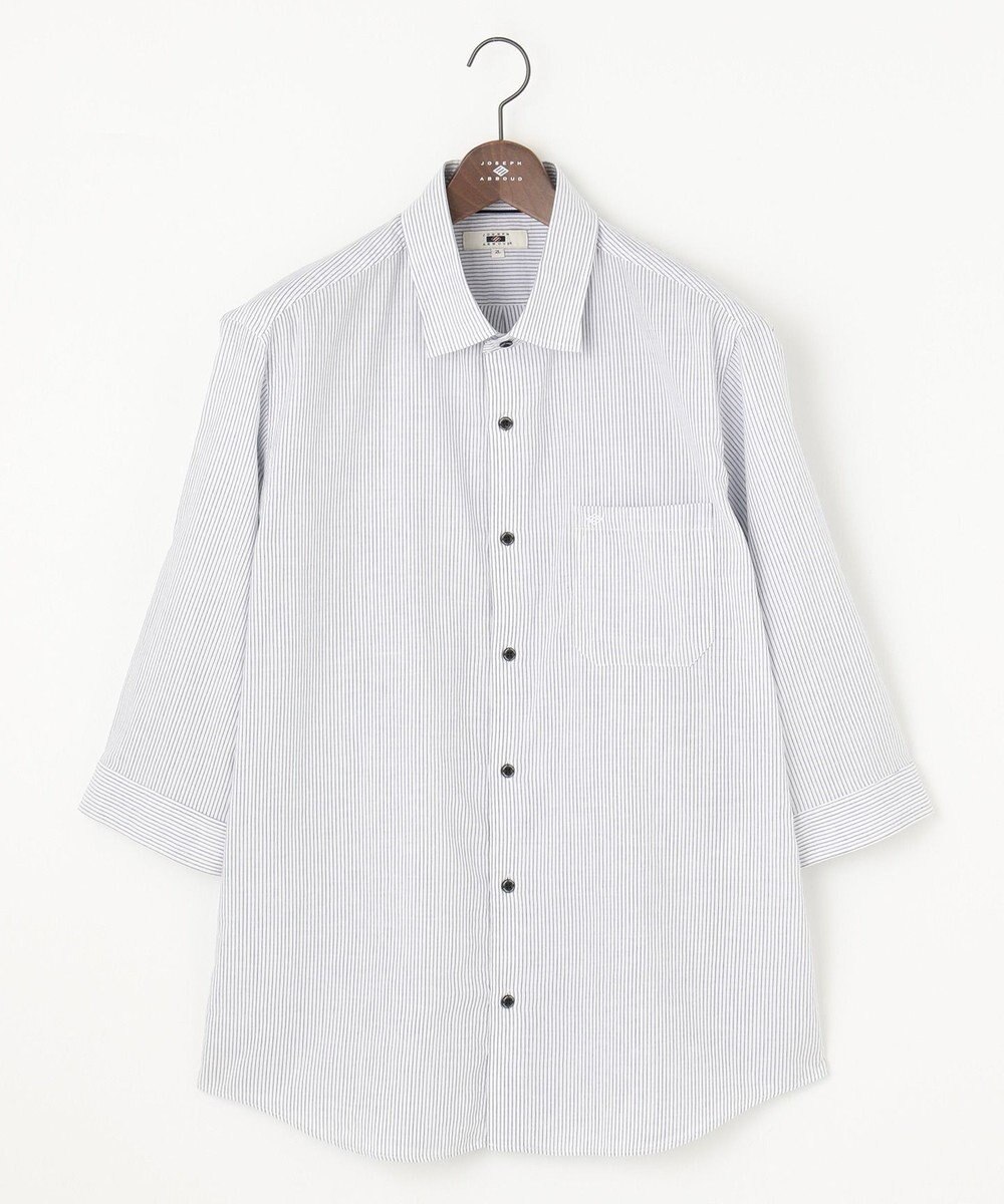 JOSEPH ABBOUD 【キングサイズ・サスティナブル・７分袖】コットンリヨセルリネンコードストライプ シャツ 