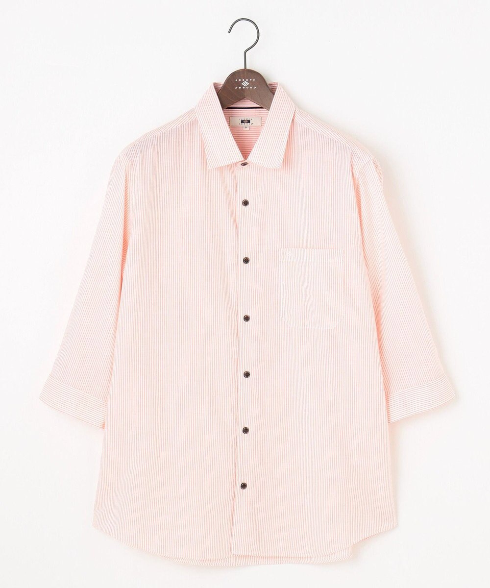 JOSEPH ABBOUD 【キングサイズ・サスティナブル・７分袖】コットンリヨセルリネンコードストライプ シャツ 