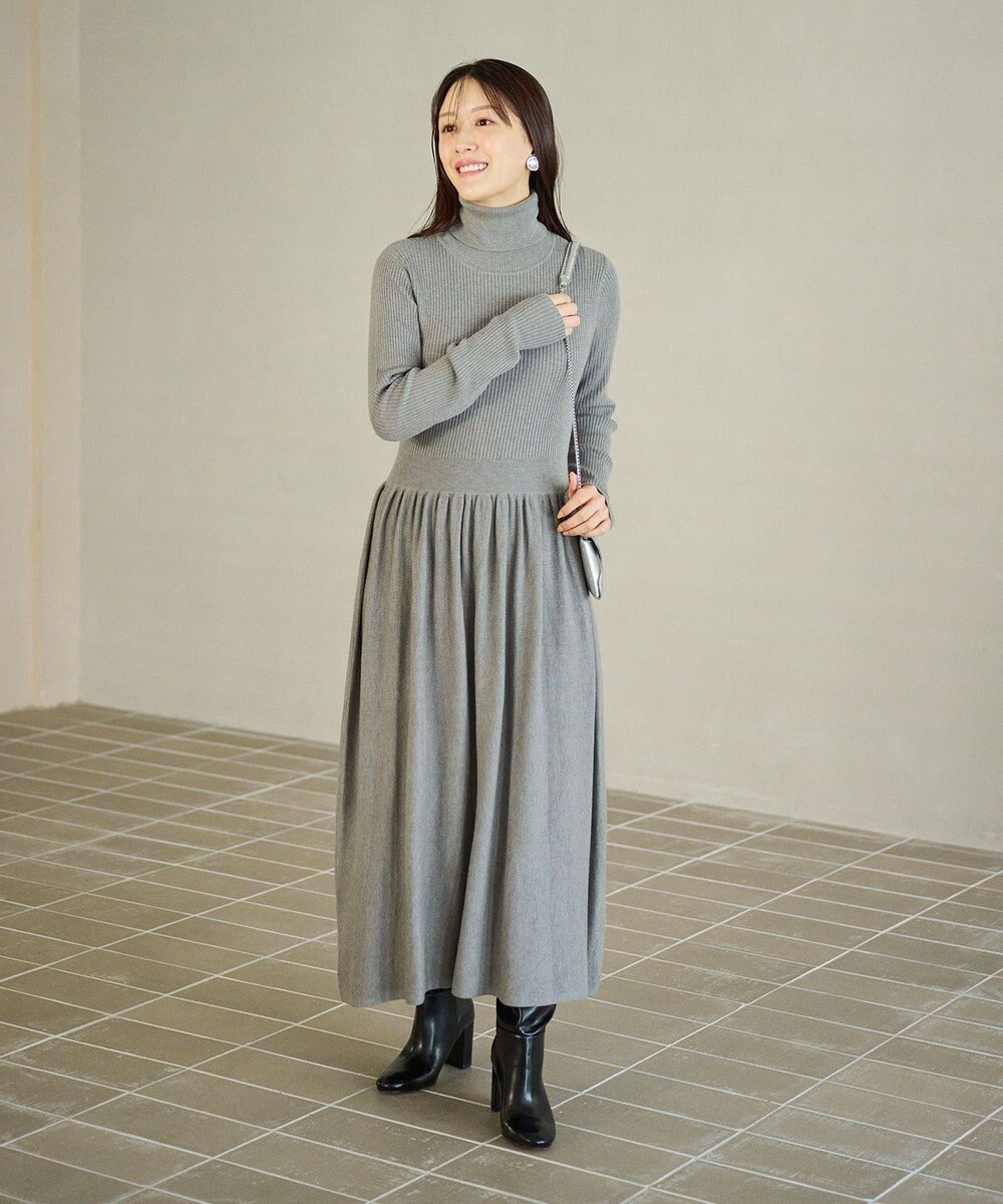 #Newans 【カシミヤ混】フィット＆フレアニットワンピース 