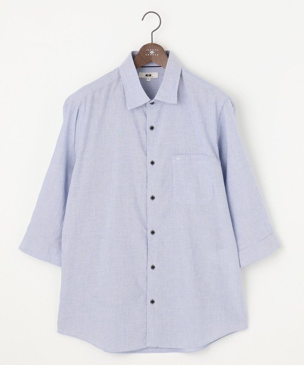 JOSEPH ABBOUD 【キングサイズ・サスティナブル・７分袖】コットンリヨセルリネンコードストライプ シャツ 