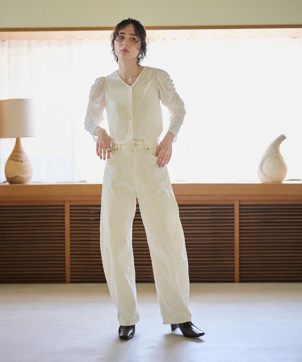 #Newans 【洗濯機可／ 前後着用可】 ギャザースリーブシアーベロアカーディガン 