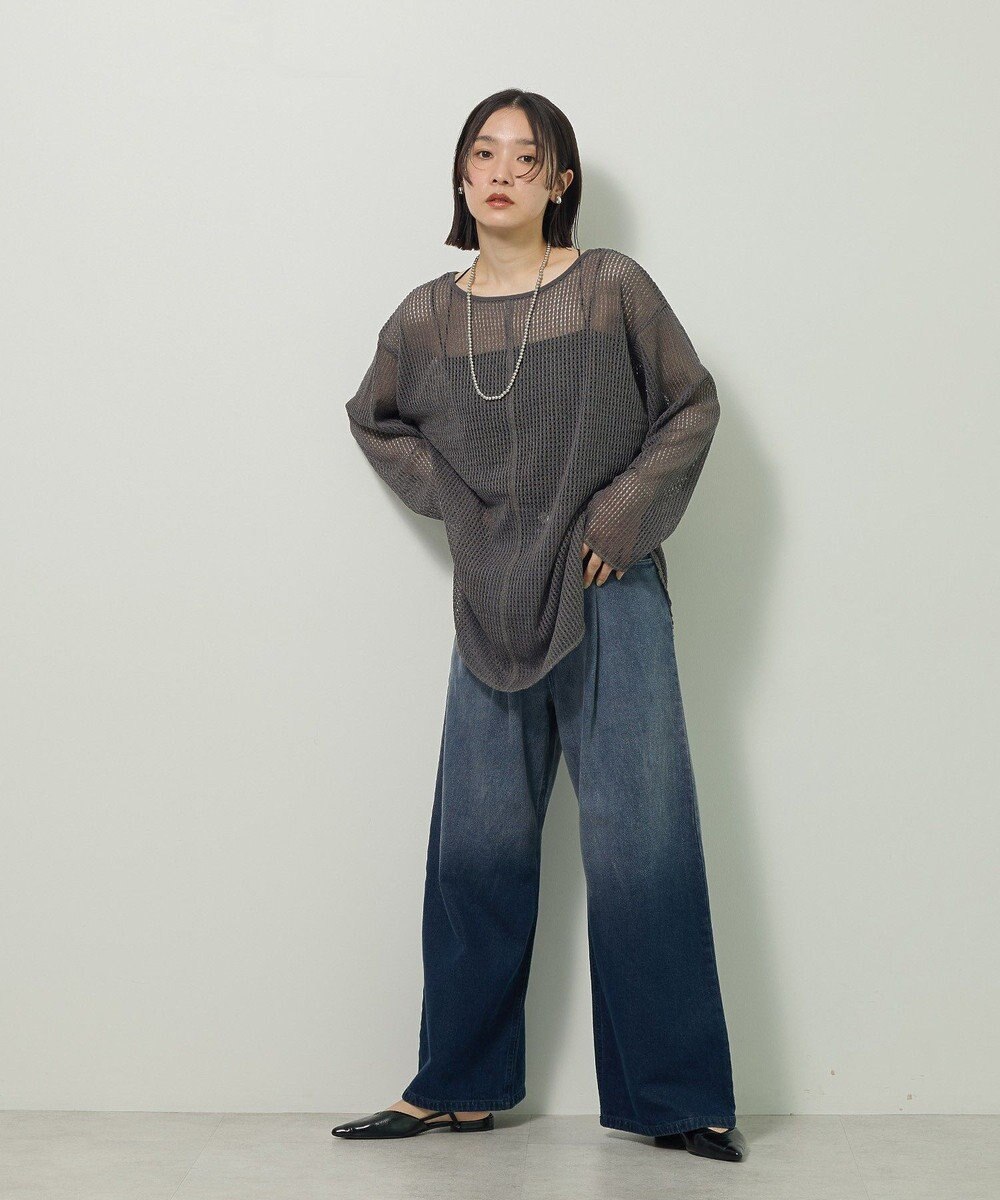 Green Parks メッシュ長袖ゆるカットプルオーバー 