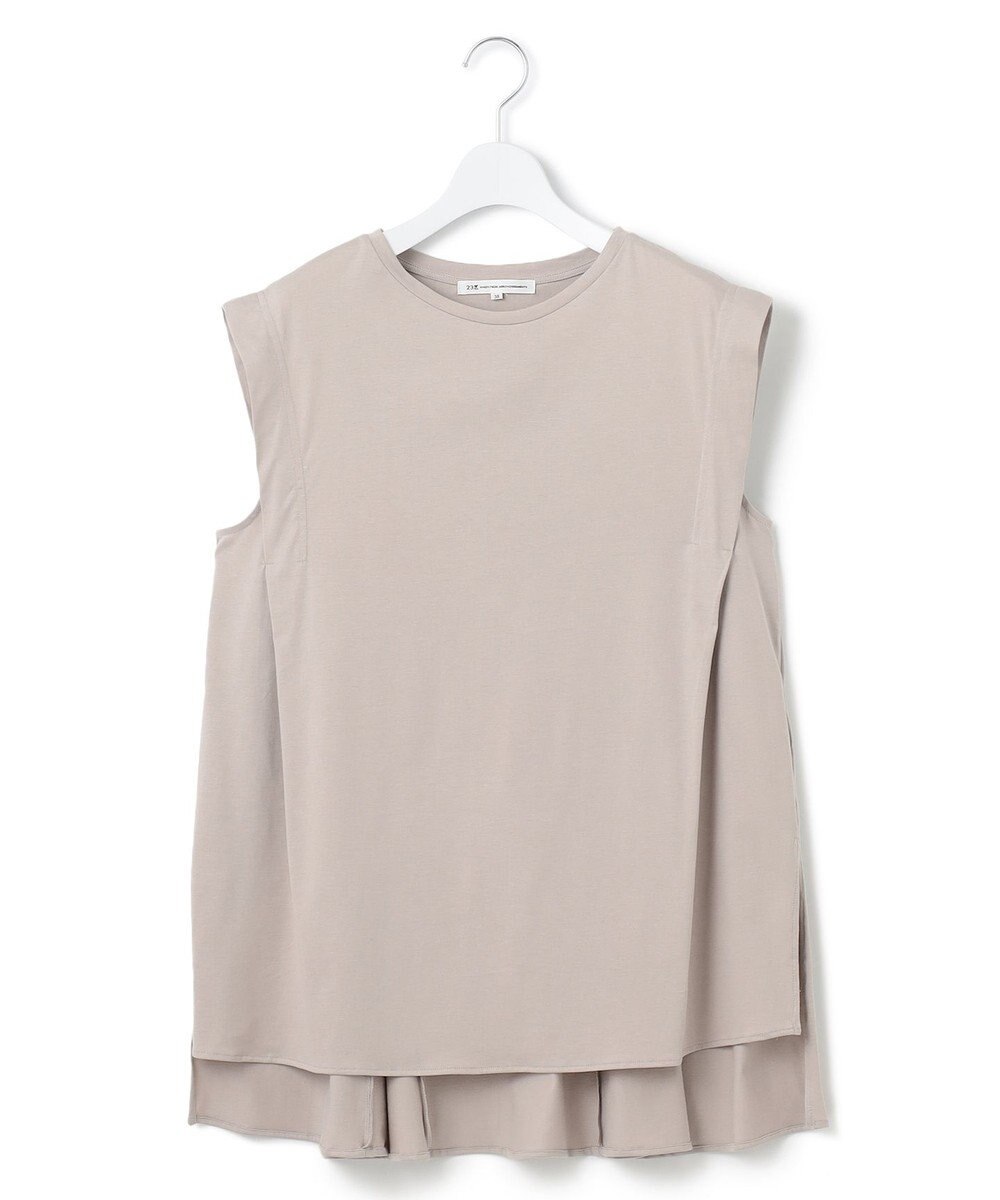 23区 L 【洗える】コンパクトヤーン フレアデザイン ノースリーブ カットソー 