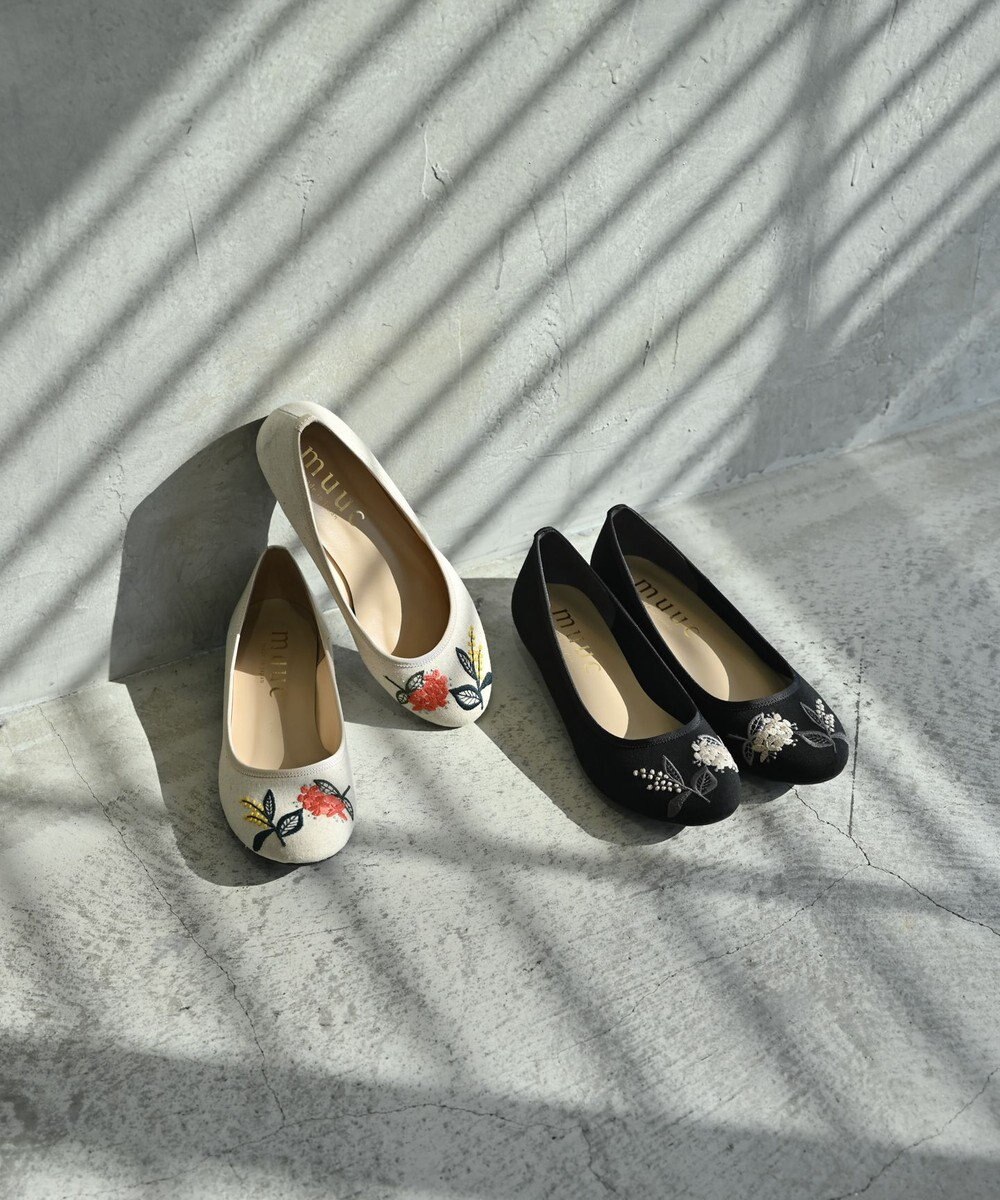 muuc 小花柄刺繍のバレエシューズ 