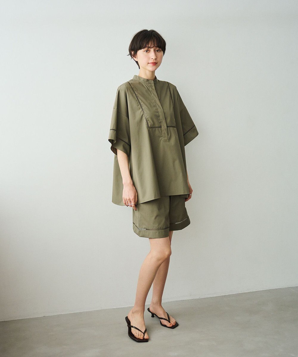 #Newans 【洗える/セットアップ可能】ハシゴレースビブデザインシャツ 