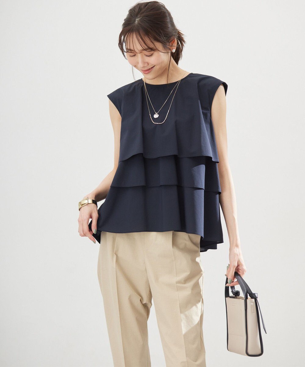 組曲 【WEB限定】コットンレーヨンシャーティングノースリーブ ブラウス 