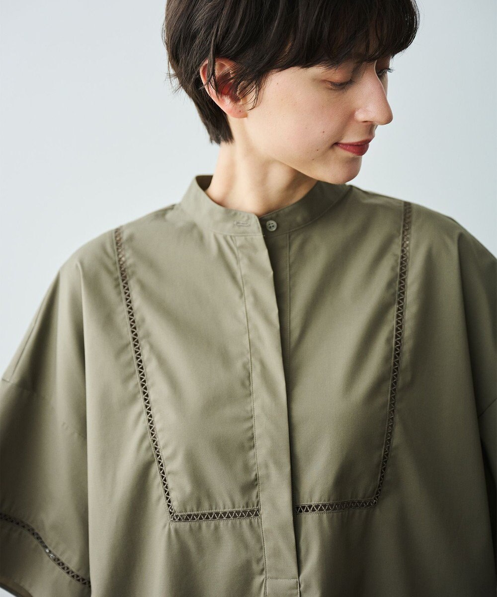 #Newans 【洗える/セットアップ可能】ハシゴレースビブデザインシャツ 