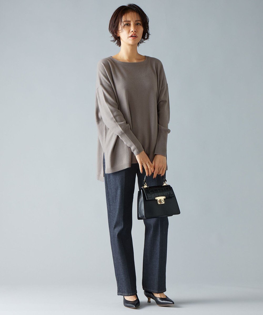 自由区 【洗える】ソフトウールハイゲージポンチョ風 ニット 