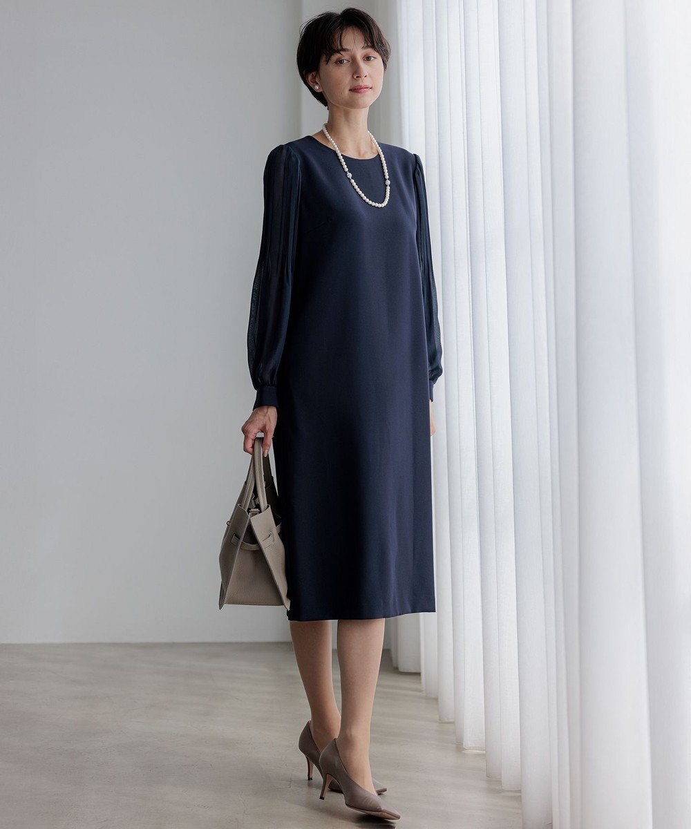 23区 【セットアップ対応】トリアセダブルジョーゼット シフォンスリーブ ワンピース 