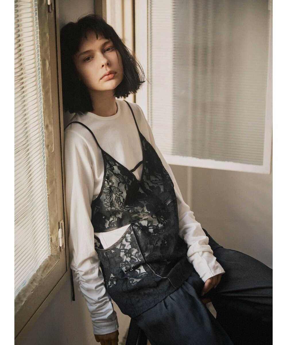 Green Parks AnriettMusee シャーリングスリーブＴシャツ＋レースキャミソールＳＥＴ 