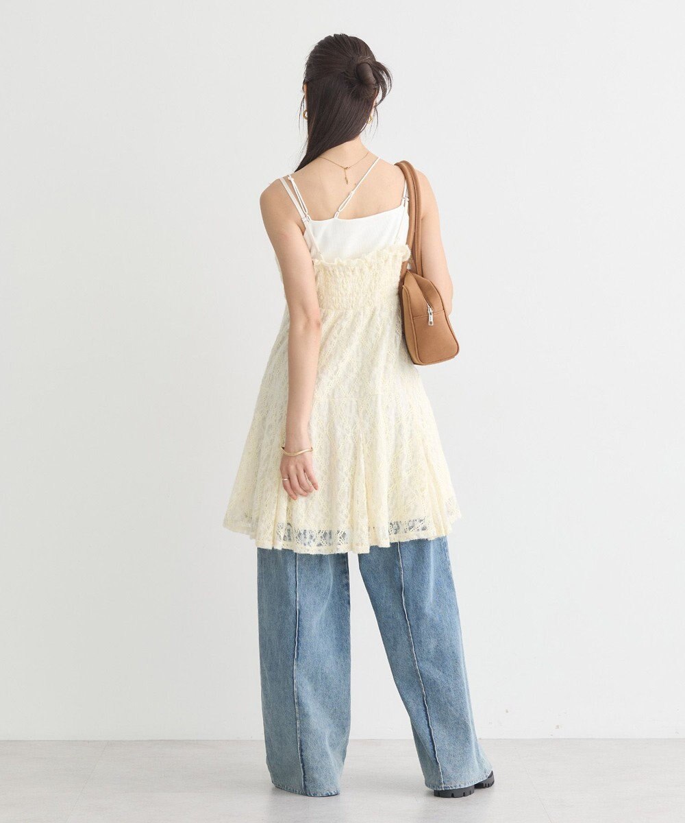 earth music&ecology フロントギャザー起毛レースミニワンピース 