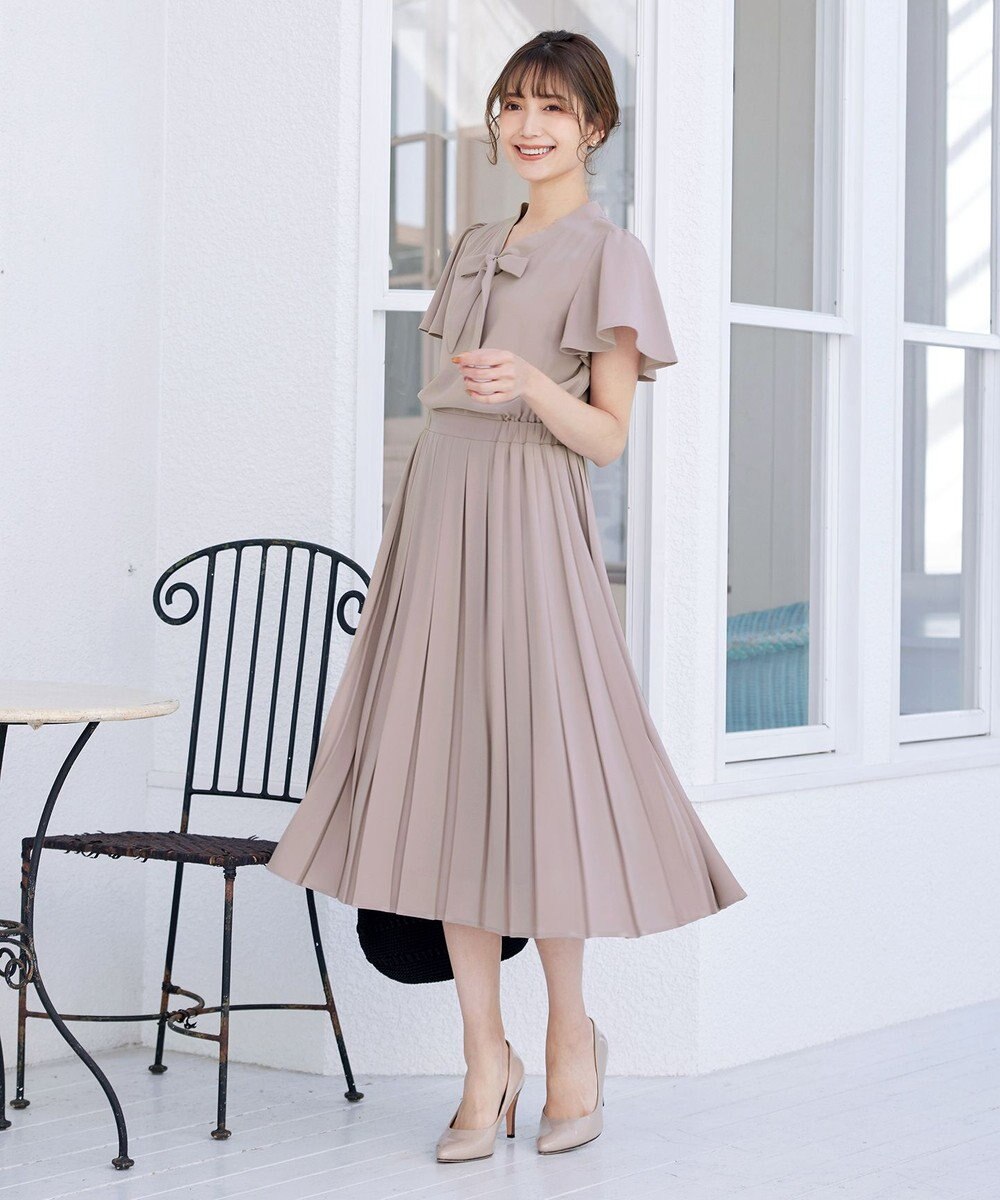 Tiaclasse 【洗える】リボンタイプリーツワンピース 