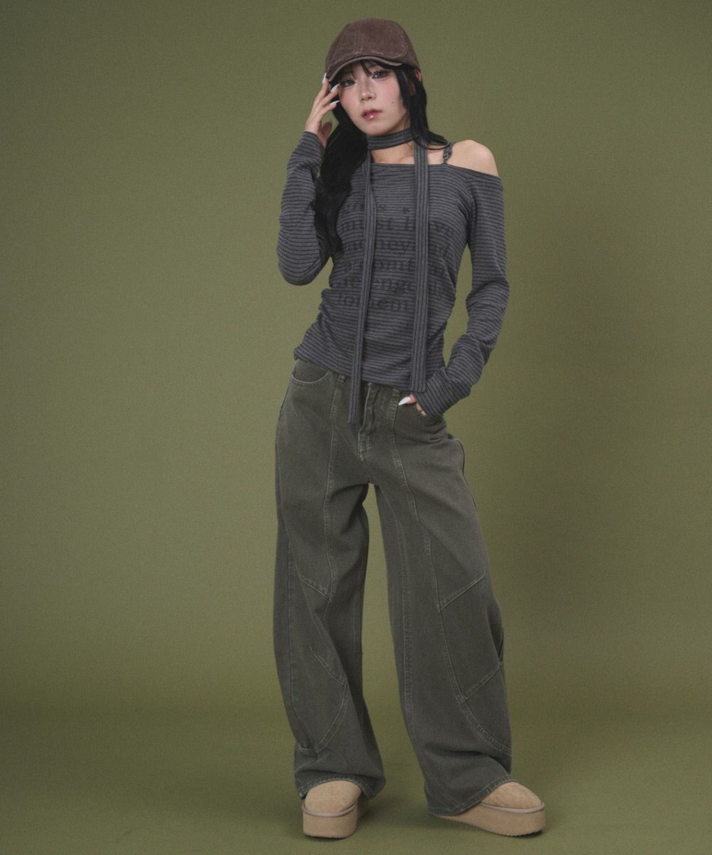 WEGO チョーカー付きボーダーロゴトップ 