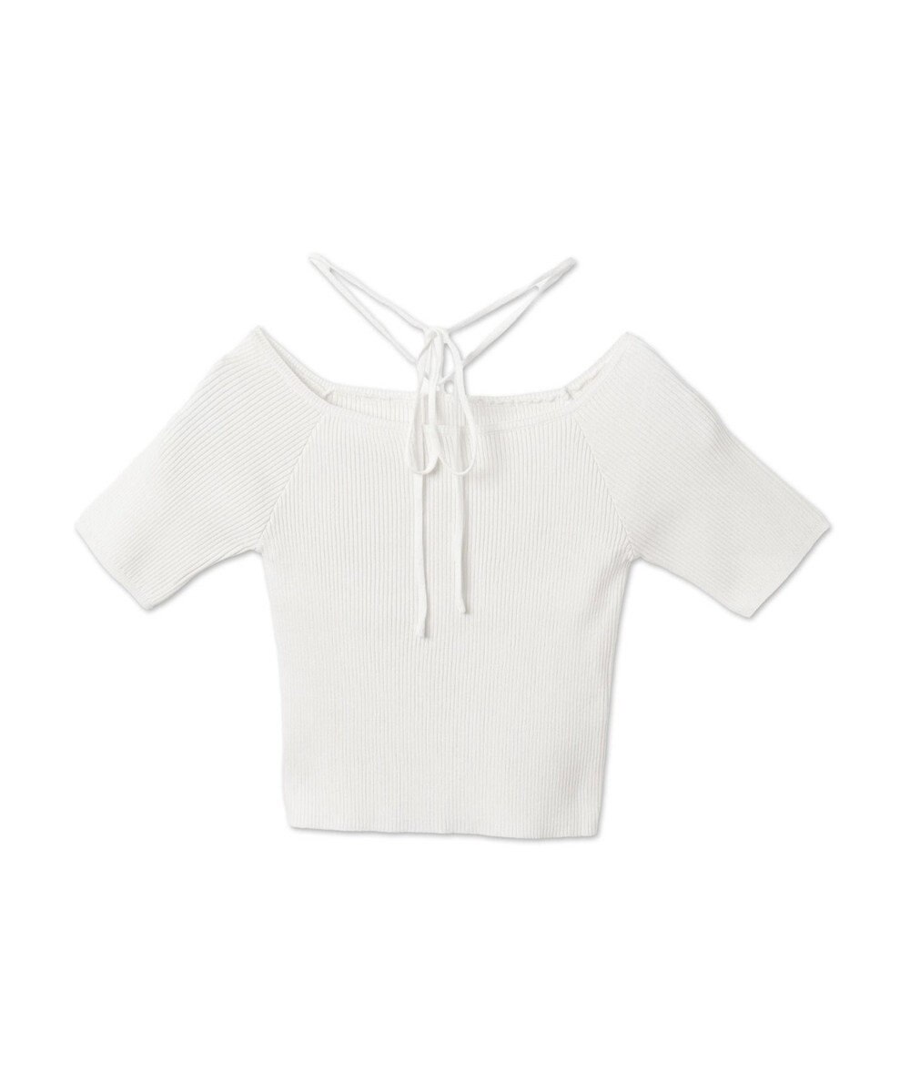 WEGO チョーカーリボン付きオフショルニット 