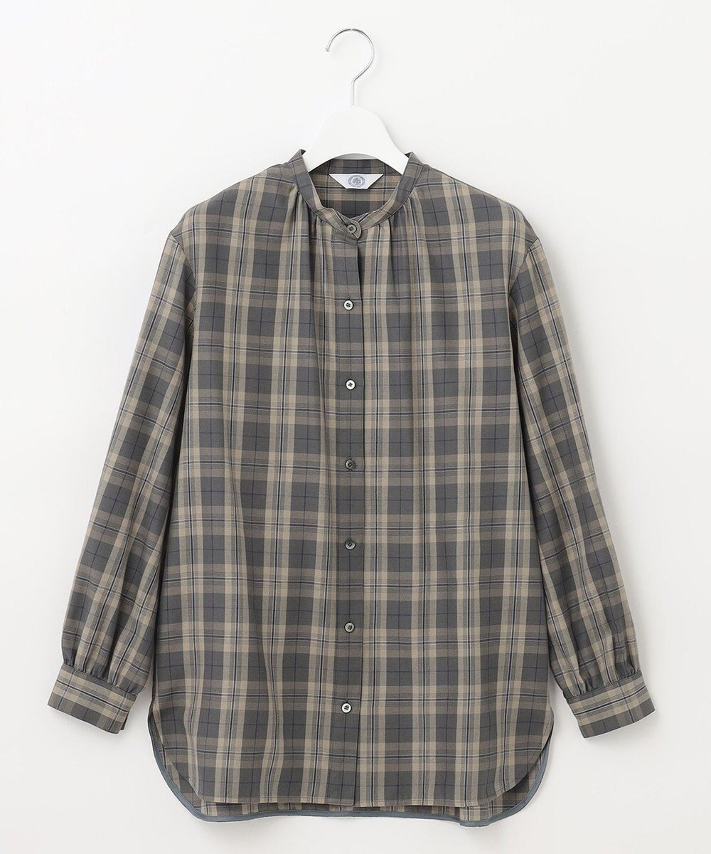 J.PRESS LADIES S 【洗える】クリアチェック バンドカラー ブラウス 