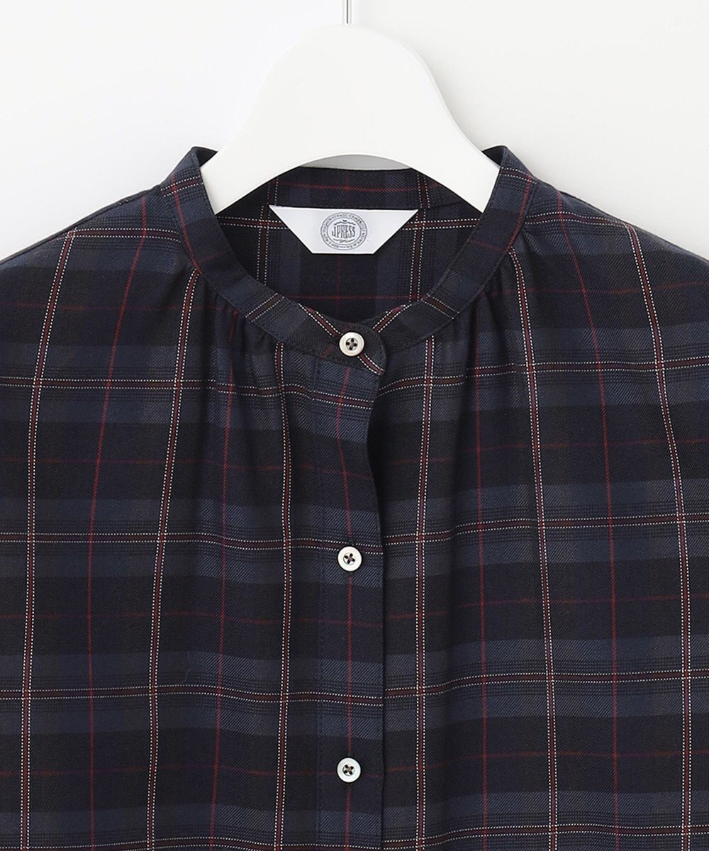 J.PRESS LADIES S 【洗える】クリアチェック バンドカラー ブラウス 