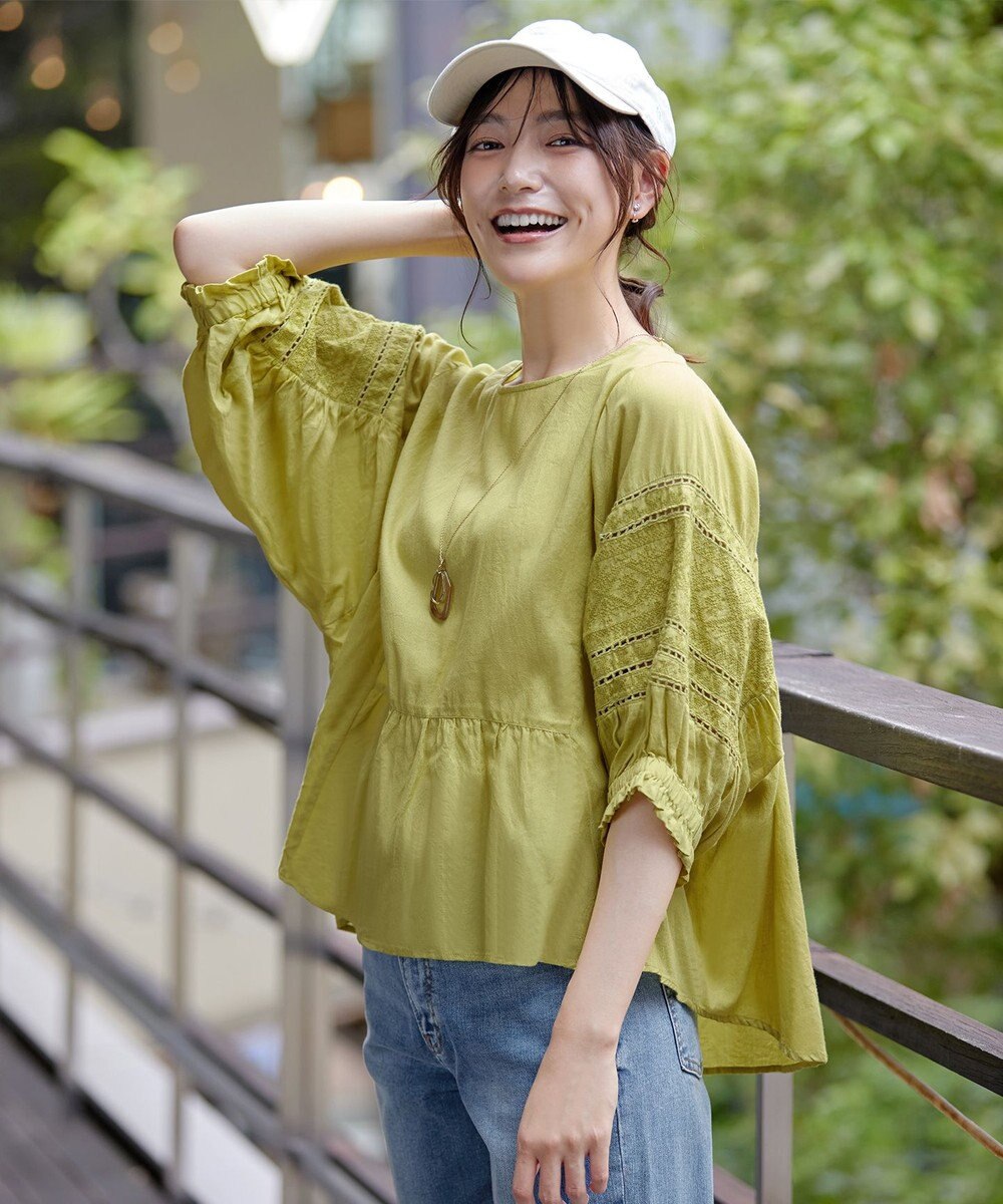 Tiaclasse 【洗える】コットンエンブロイダリーブラウス 