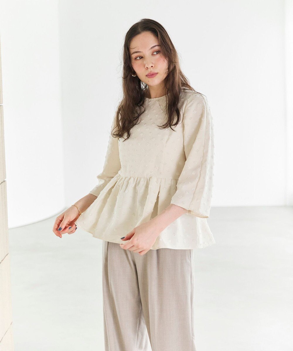 #Newans 【洗濯機可】ジャガ―ドドットペプラムブラウス 