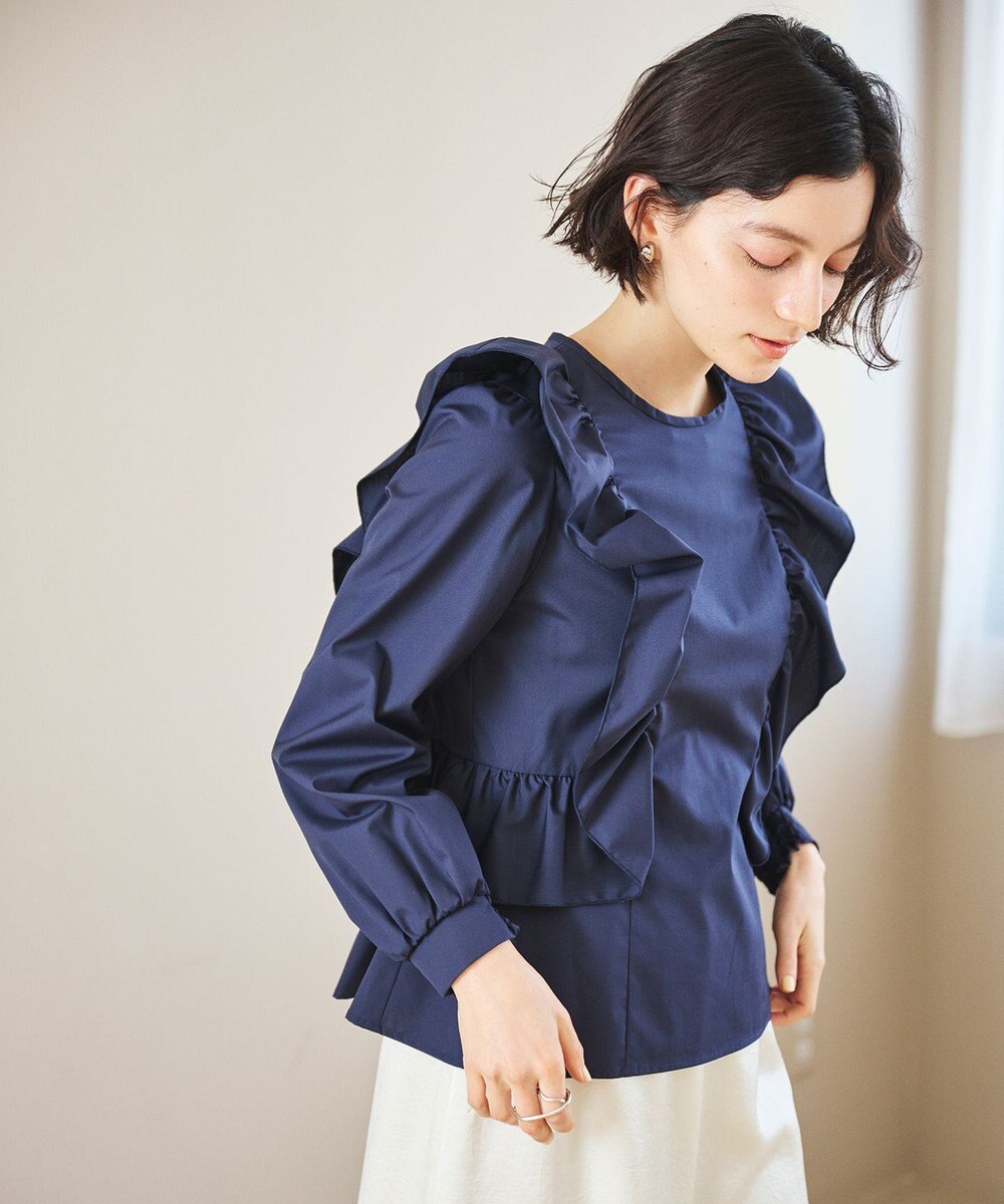 #Newans 【洗濯機可能/シワになりにくい】〈小柄さんにお勧め〉バーティカルフリルブラウス 