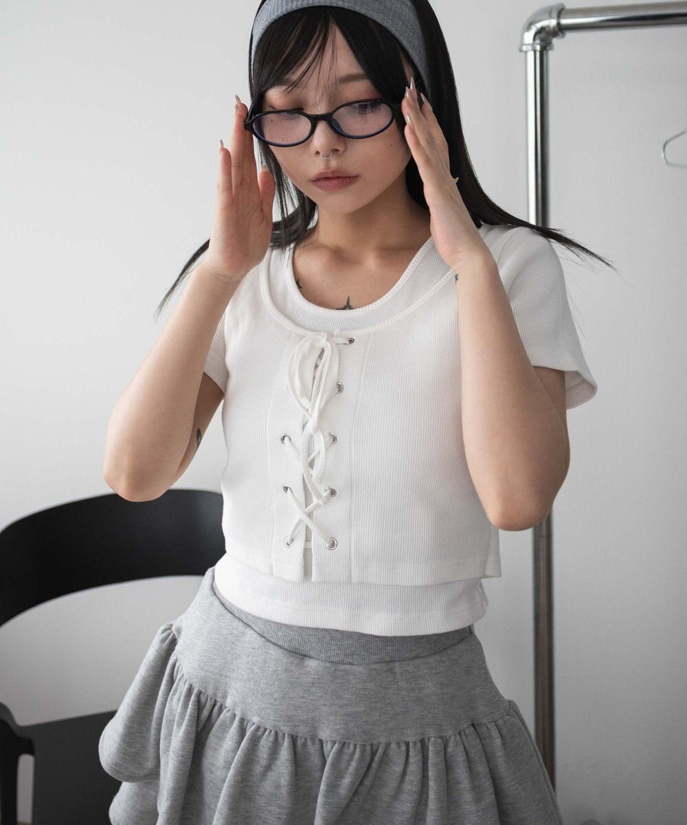 WEGO ヴィンテージライクレースアップT 