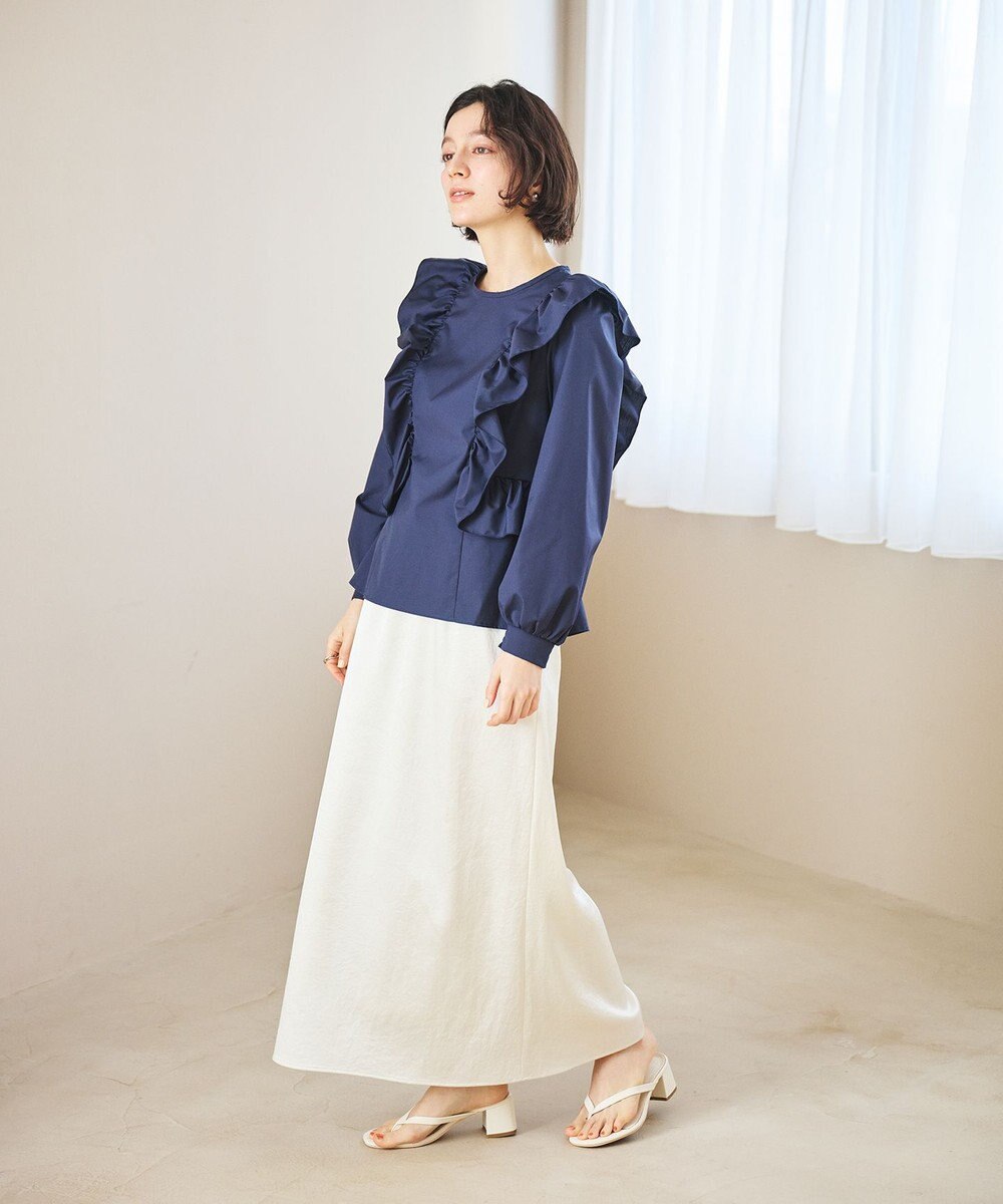 #Newans 【洗濯機可能/シワになりにくい】〈小柄さんにお勧め〉バーティカルフリルブラウス 