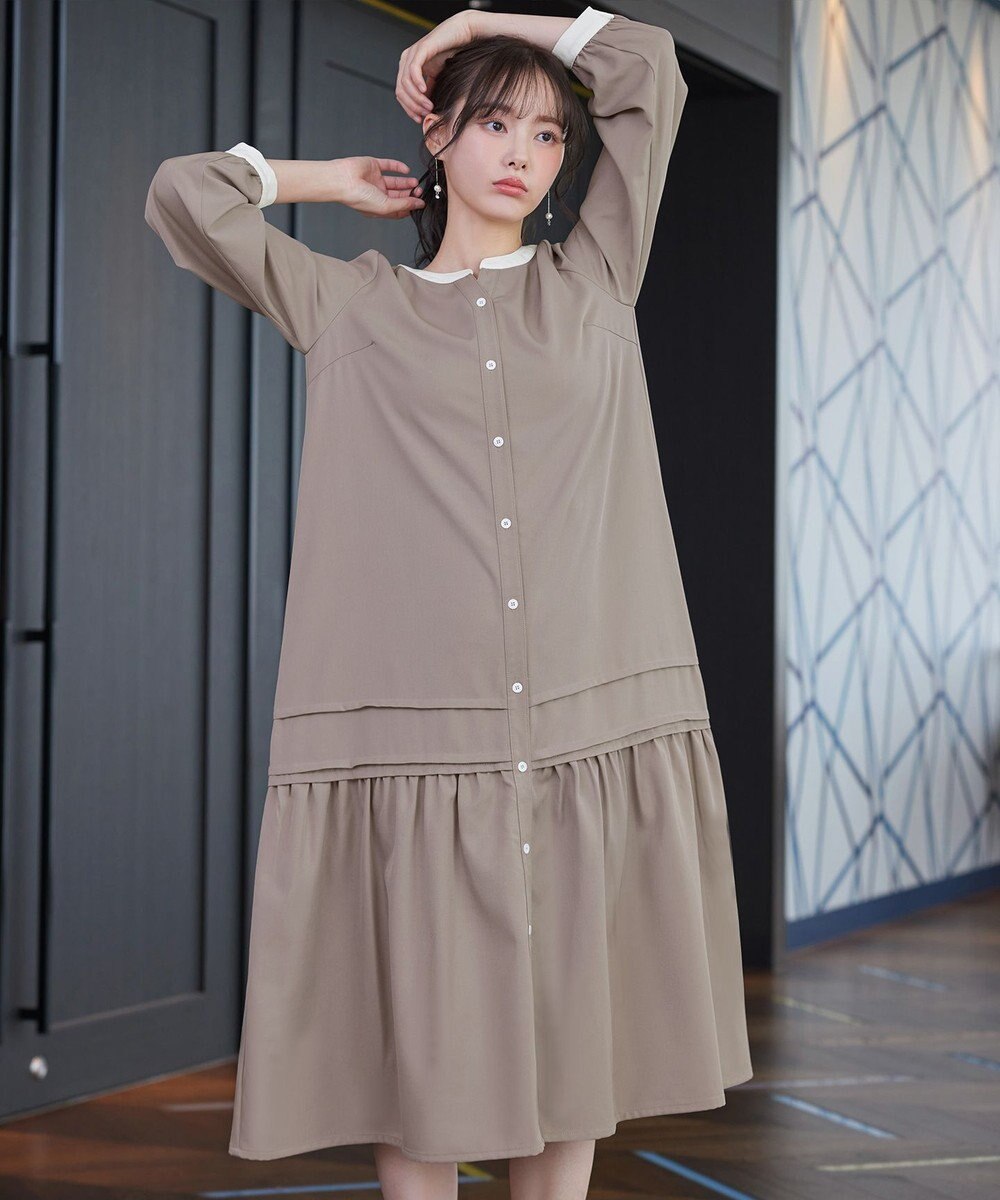 Tiaclasse L ピンタックギャザークレリックシャツワンピース 