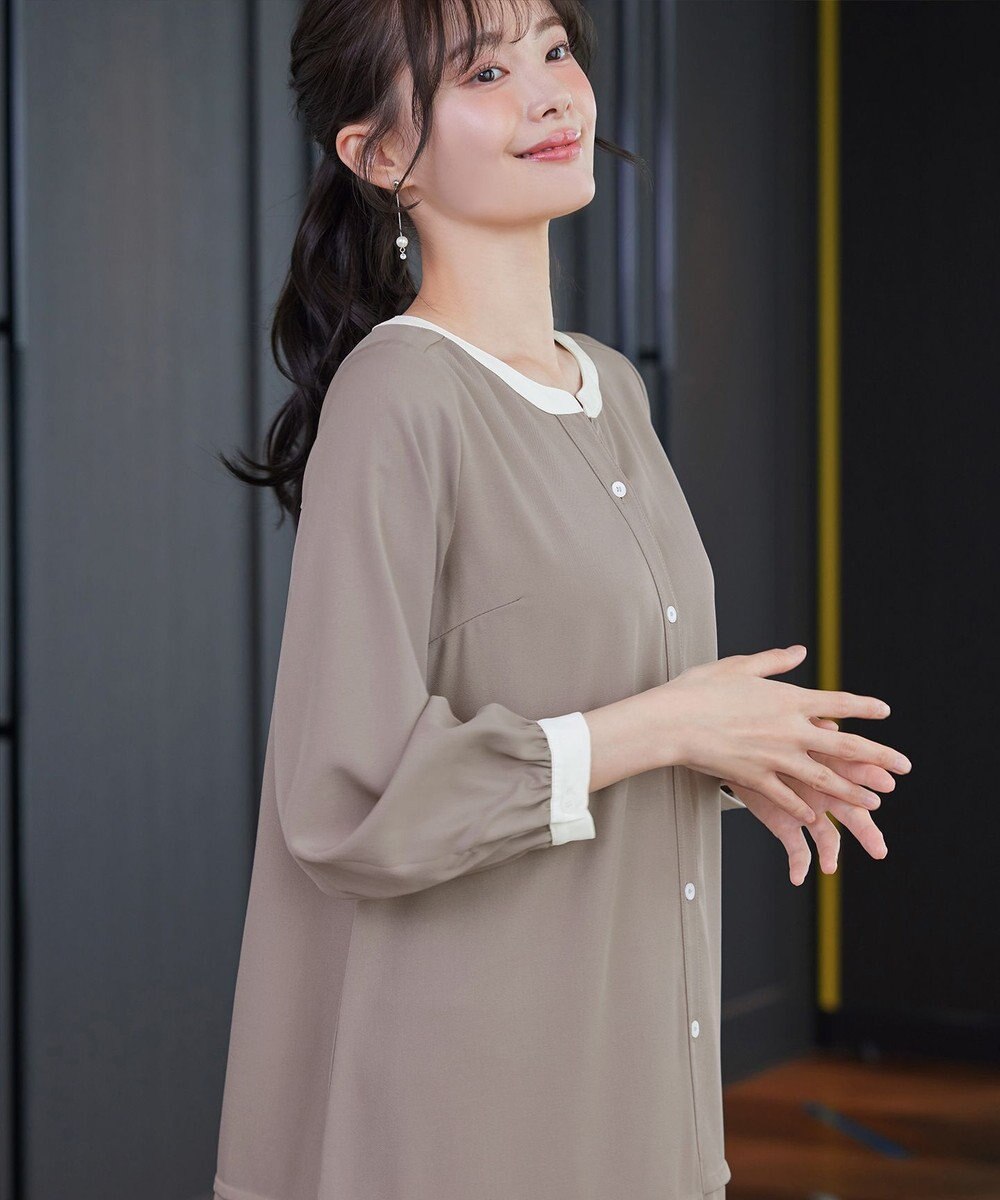 Tiaclasse L ピンタックギャザークレリックシャツワンピース 